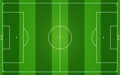 Football field top view. White lines on green grass background. Soccer pitch layout for game strategy, training or sport infographic. Stadium template isolated. Vector Illustration.