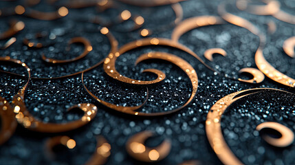 Fototapeta premium Sparkling black glitter surface with intricate filigree patterns