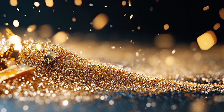 Sparkling golden texture with moving glitter particles and glowing highlights 