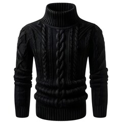 Modern black winter pullover isolated on white background