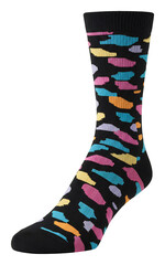 黒地にカラフルな模様が映える、おしゃれな靴下。快適な履き心地。