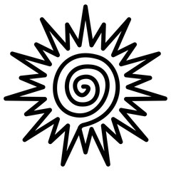 Design of a sun-shaped logo with a transparent background made with a multi-pointed star and a spiral