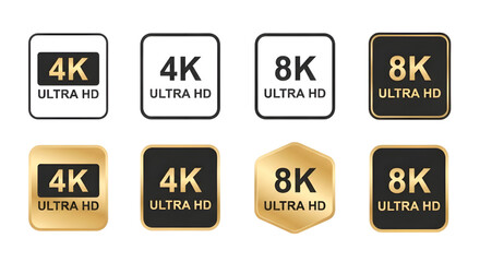 Obraz premium Collection of 4K and 8K Ultra HD Vector Badges and Icons isolated PNG with Transparent Background