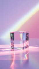  Prismatic Cube Reflecting Colorful Light Beam on Iridescent Surface