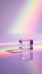  Prismatic Cube Reflecting Colorful Light Beam on Iridescent Surface