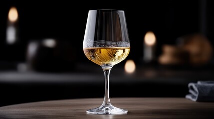 Elegant Glass of Red Wine on a Rustic Table Evoking Warm Cozy Atmosphere