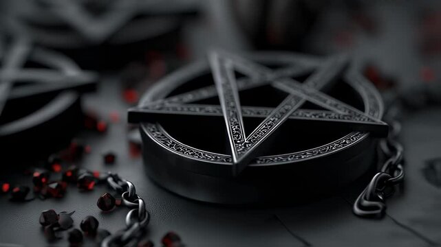 black pentagram and chains.