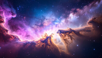 Obraz premium High-Resolution Cosmic Nebula with Soft Pink, Purple, and Blue Clouds in Deep Space