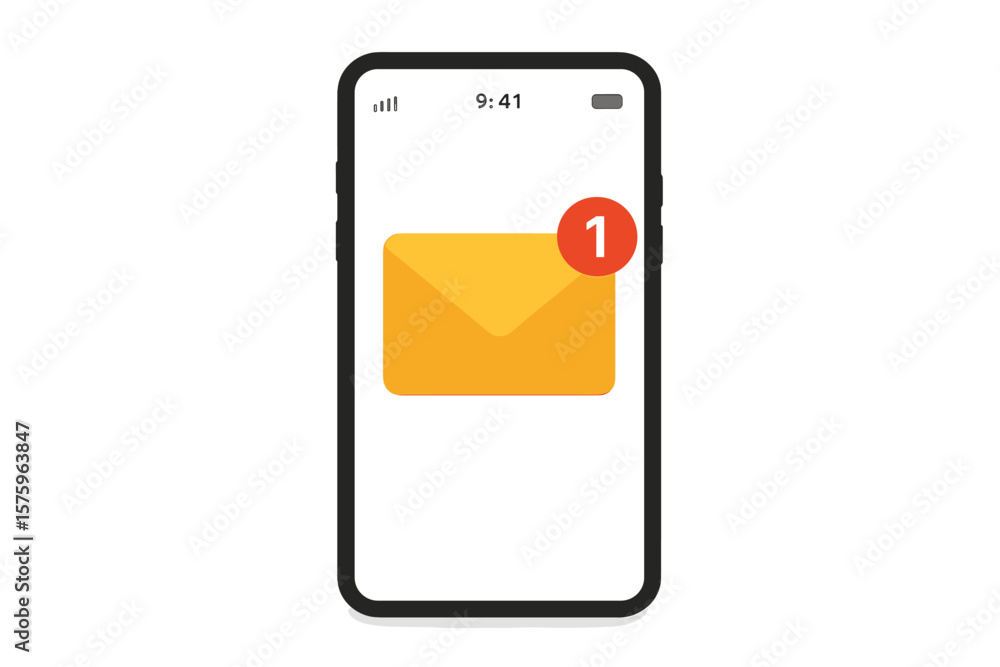 Poster new email notification on smartphone screen. unread message alert. mobile phone with mail applicatio