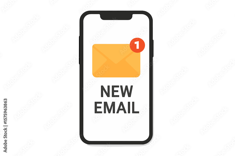 Poster email notification on smartphone screen. new message on mobile phone display. mail application with 