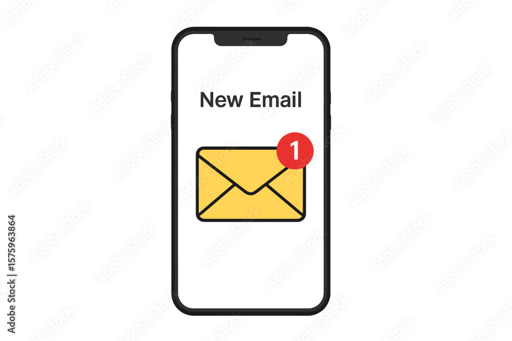 Poster email notification on smartphone screen. new message alert with unread mail icon. digital communicat