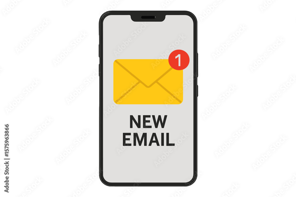 Poster new email notification on smartphone screen. mail application with envelope icon and unread message 