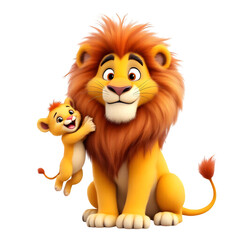 Cute wild lion cartoon character isolated on white background