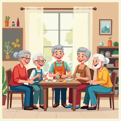 National Day of Arts in Care Homes vector set with symbolic art tools, abstract creativity, intergenerational sharing, and visual storytelling showing art’s impact on elderly wellbeing.