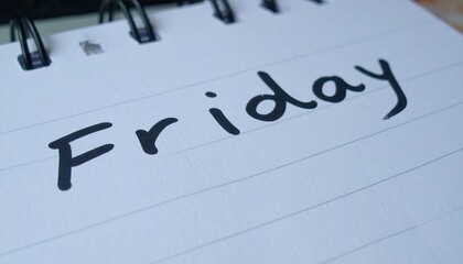 Handwritten word Friday on lined notepad