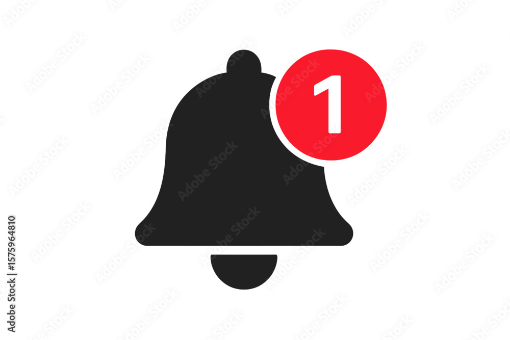 Poster insurance policy notification icon. vector bell alert with red badge. new message reminder symbol. m