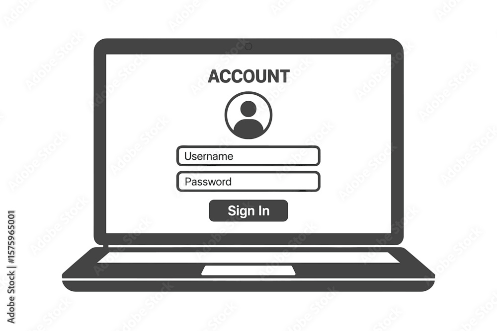 Poster secure account login page on laptop screen vector. username password entry form. user authentication