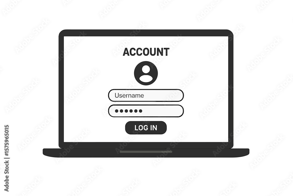 Poster secure account login page on laptop screen. username and password fields. modern user authentication
