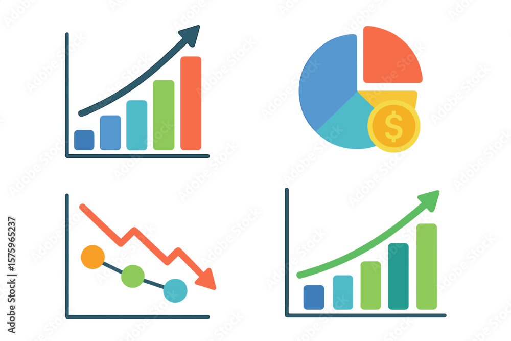 Aufkleber set of business data charts and financial graphs. infographic elements for statistics, analytics rep