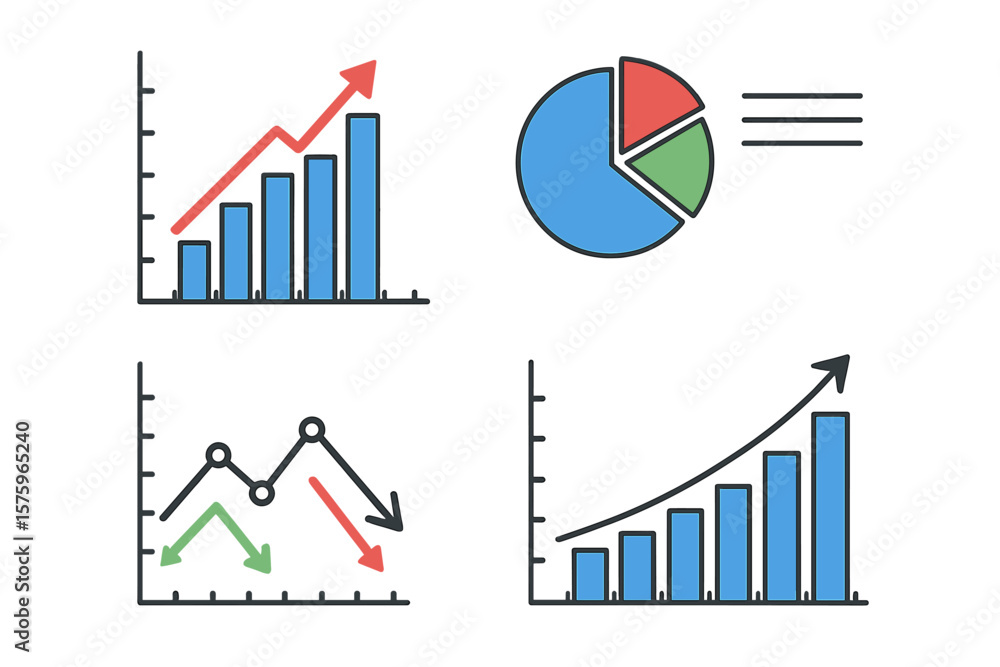 Aufkleber set of business data charts and graphs for financial analysis. infographic elements showing statisti