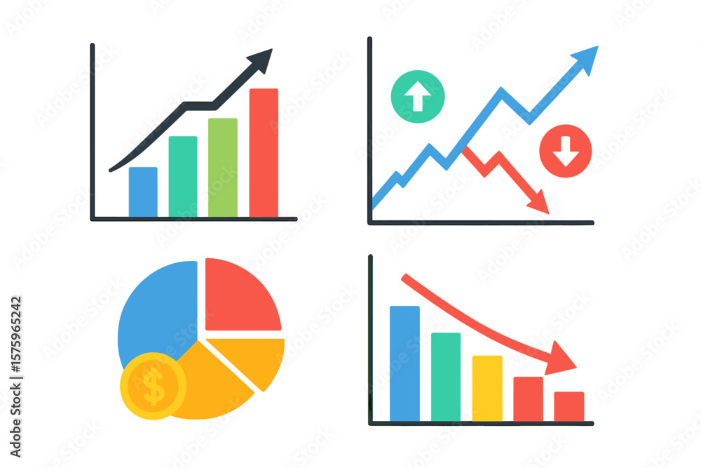 Poster set of business data visualization charts and graphs. infographic elements for financial analysis an
