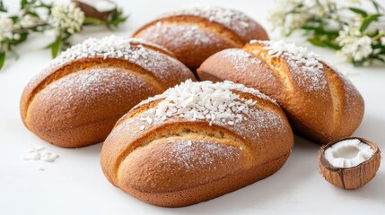 Delicious Assortment of Freshly Baked Bread Topped with Sweet Powdered Sugar