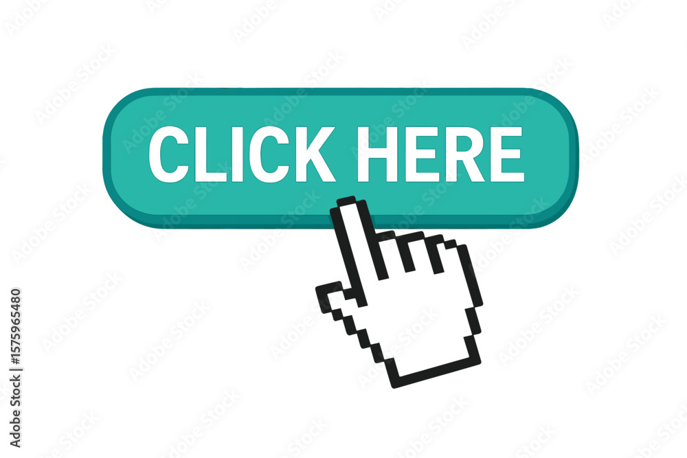Fototapete click here button with hand pointer cursor. call to action concept. web design element for website o