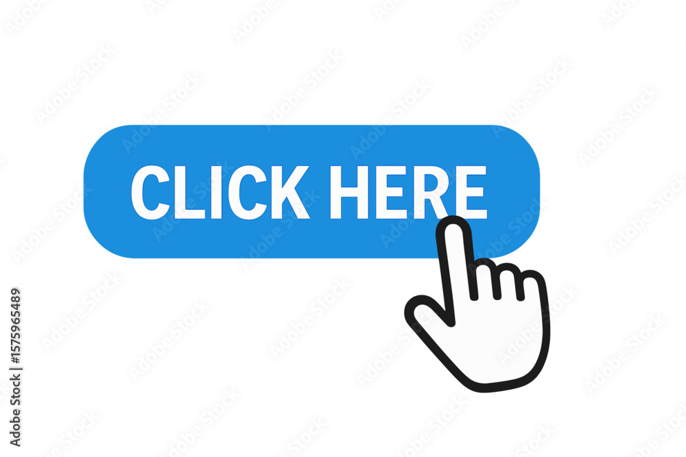 Fototapete click here button with hand pointer cursor. modern action button for website. call to action concept