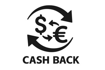 Obraz premium Cash back symbol with dollar and euro signs. Currency exchange and money conversion concept. Financial transaction, refund, or loyalty program bonus. Vector illustration.