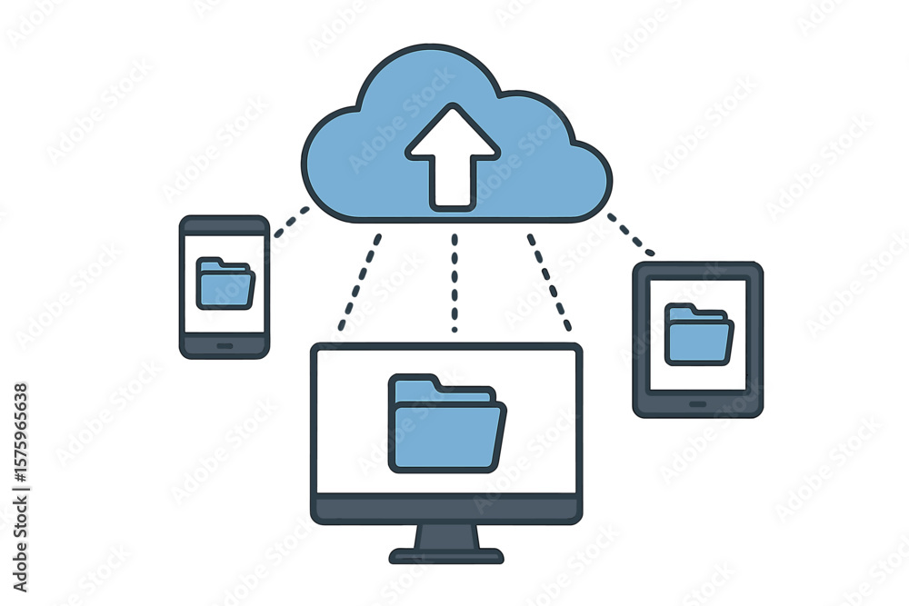 Aufkleber cloud storage technology concept. data synchronization and file sharing between devices. smartphone,