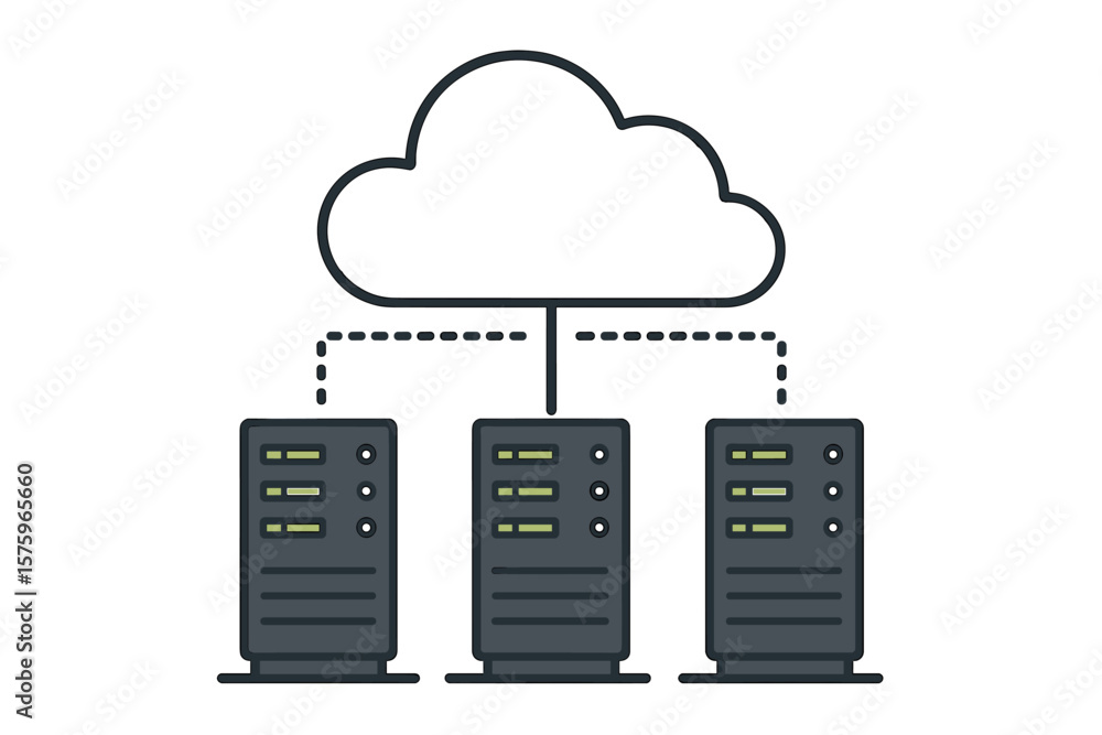 Poster data hosting servers connected to cloud storage. data storage network technology concept. online clo