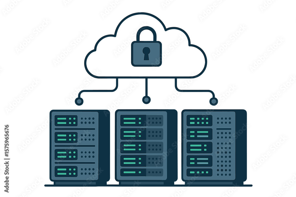 Aufkleber data hosting servers connected to secure cloud storage. data storage network technology concept. onl