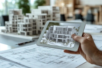 Architect using digital tablet in office, closeup. Construction concept