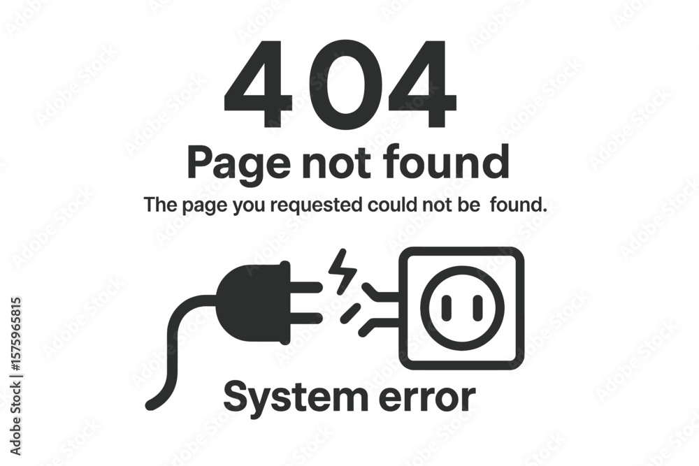 Fototapete Error 404 page not found vector illustration. System error, broken page connection concept. Disconnected plug and socket icon for website down. Web template for UI UX.