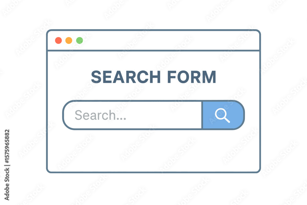 Poster modern website search bar ui. search form template. browser window interface. minimal flat design. v