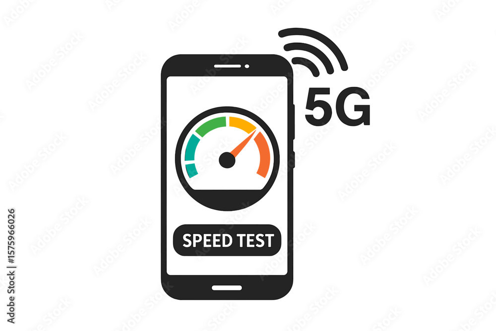 Aufkleber 5g wireless network speed test smartphone icon. high speed internet connection, mobile data meter, f