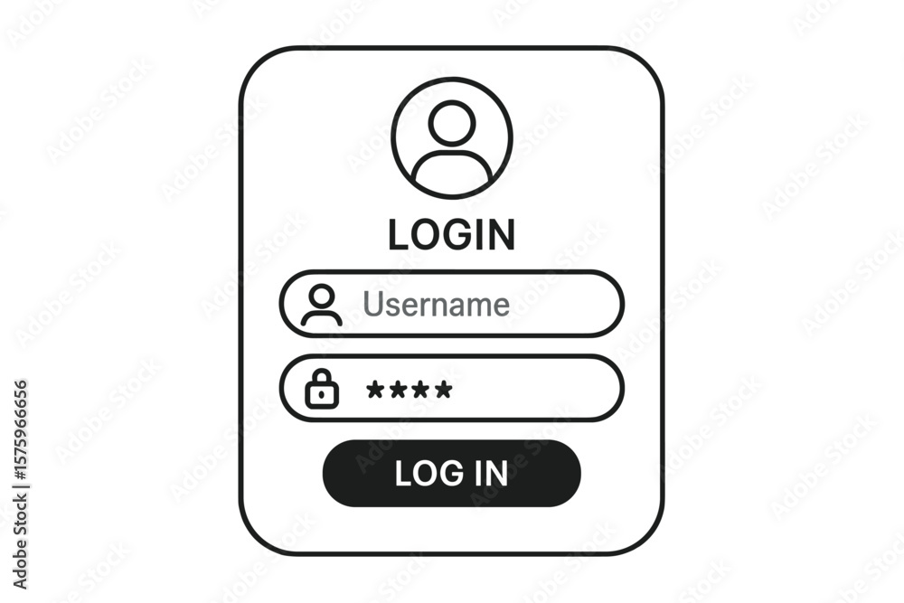 Aufkleber modern login authentication page vector. minimalist user interface, username and password fields, se
