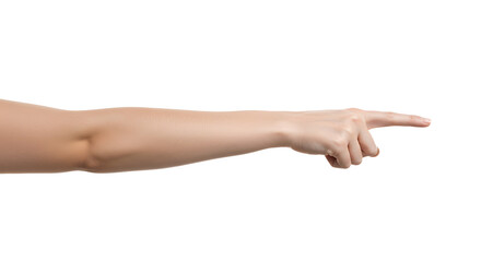 Arm and hand pointing to the right direction in isolated view