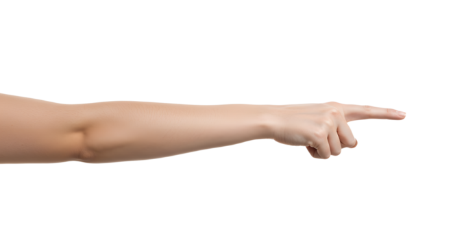 Arm and hand pointing to the right direction in isolated view