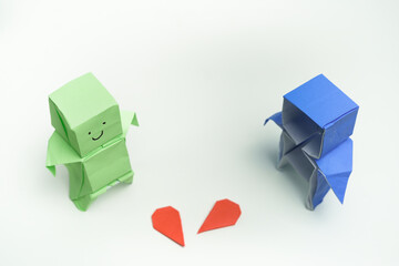 Crafted Origami Figures Representing Emotions and Relationship Concepts