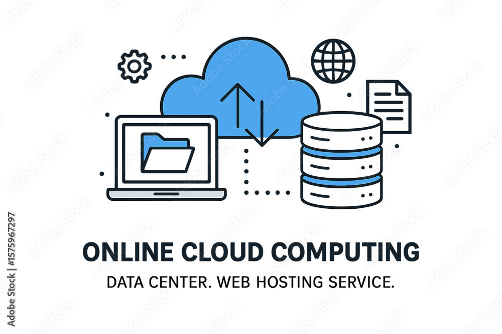 Aufkleber online cloud computing data center, web hosting service, cloud storage, file management, database fo
