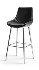 Bar stool with chrome legs and black leather seat, isolated