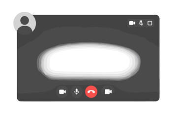 Fototapeta premium Video Call Interface Vector Template. Online Meeting Screen. Virtual Conference UI. Webcam Chat Layout. Digital Communication. Remote Work. Transparent Background. Mute and Camera Icons. User Profile.