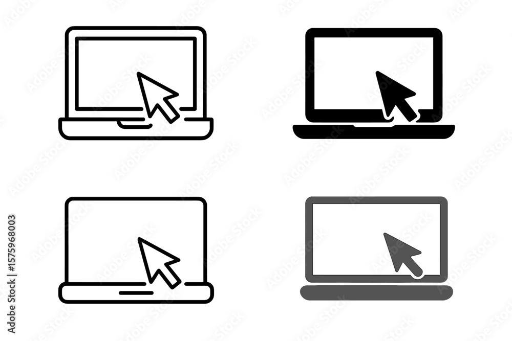 Fototapete laptop computer icons set with cursor pointer – modern notebook, monitor, screen symbol, device outl