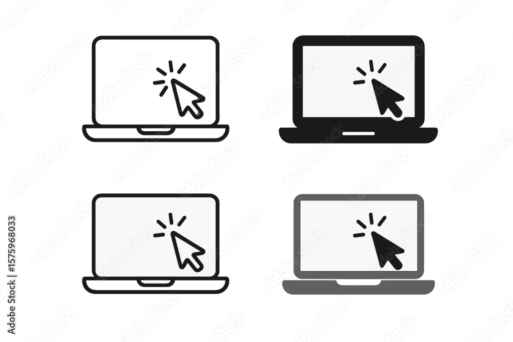 Fototapete laptop computer monitor icons set with pointer cursor click symbol, notebook screen, digital device,