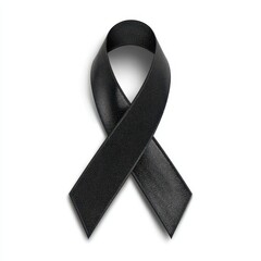 Black awareness ribbon stands against a plain, isolated white backdrop