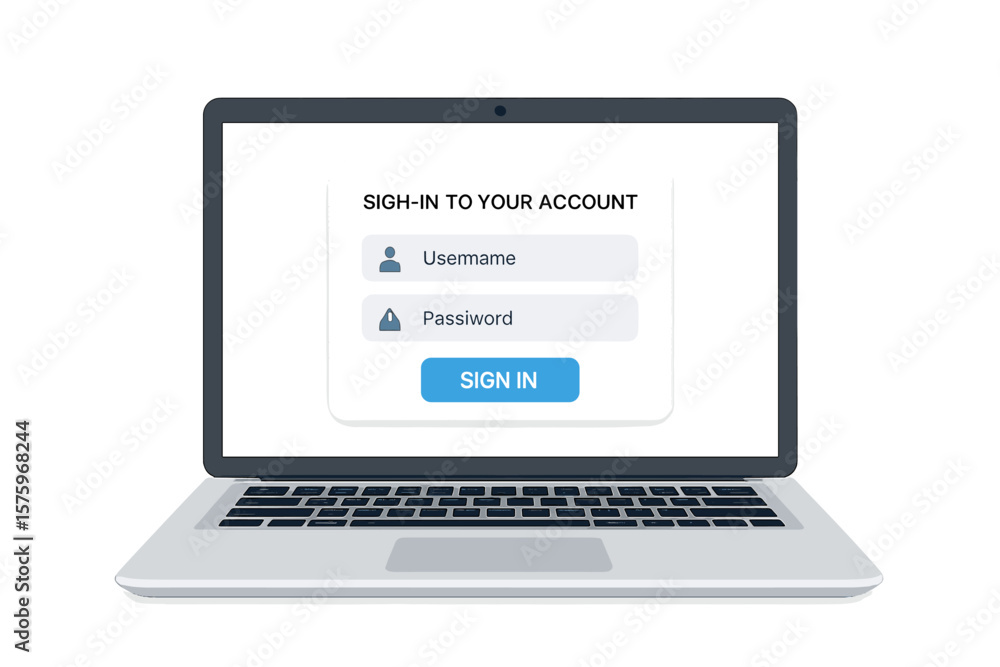 Poster secure login page interface. user authentication screen on laptop. username and password entry field