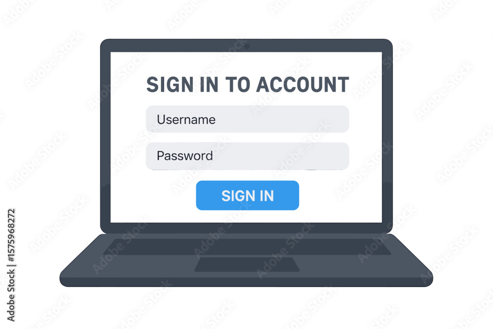 Aufkleber secure login page interface on laptop – user authentication screen with username and password fields