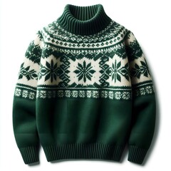 Modern green winter pullover isolated on white background