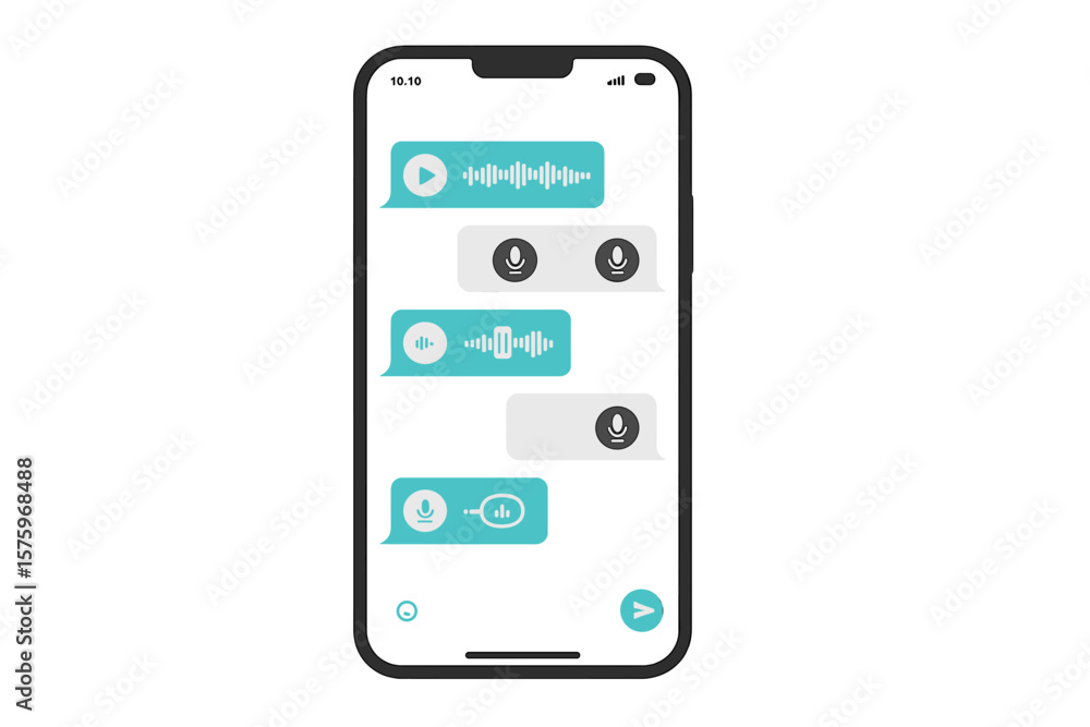 Aufkleber smartphone with voice messages on screen. audio message chat interface. modern messenger communicati